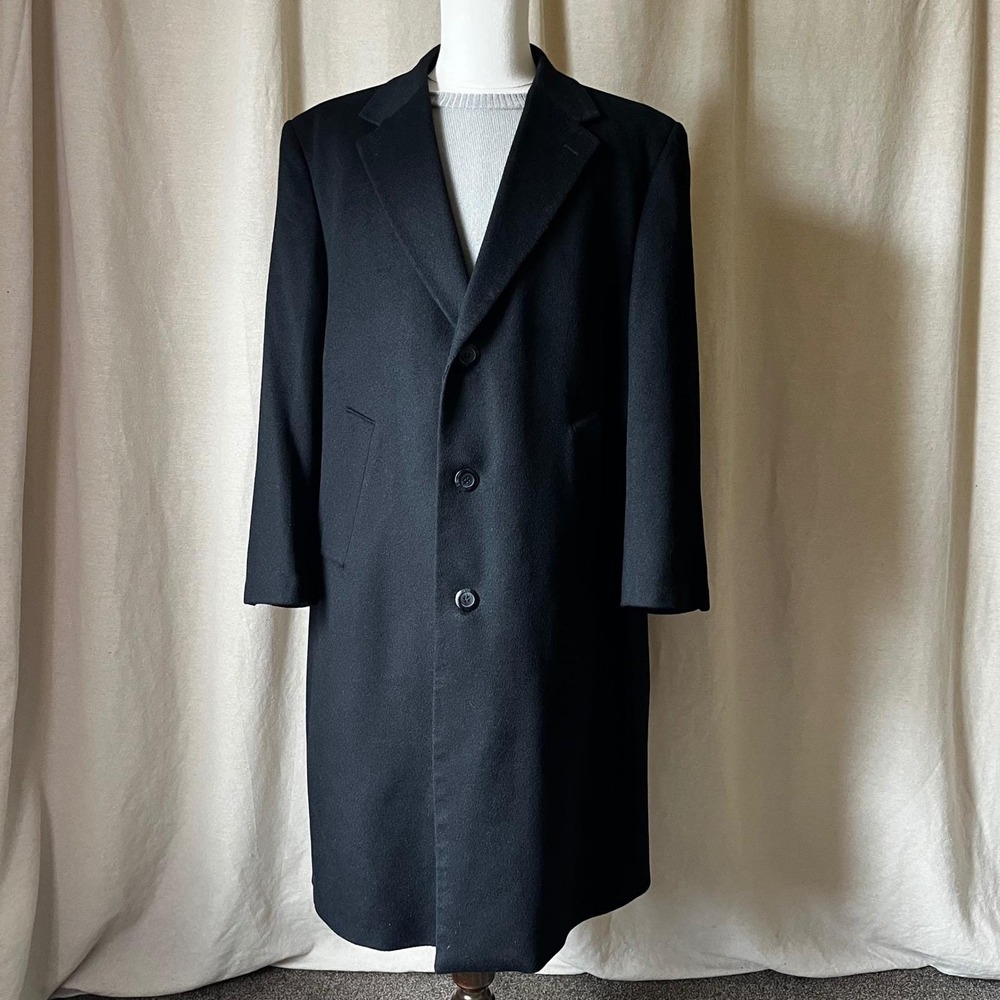Prontomoda‎ Black Cashmere Lambswool Overcoat Sz 46S Italy 45"